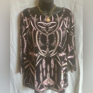 🔥CHARTER CLUB WOMENS TOP BLOUSE SHIRT BEAUTIFUL EQUESTRIAN PATTERN SZ MEDIUM